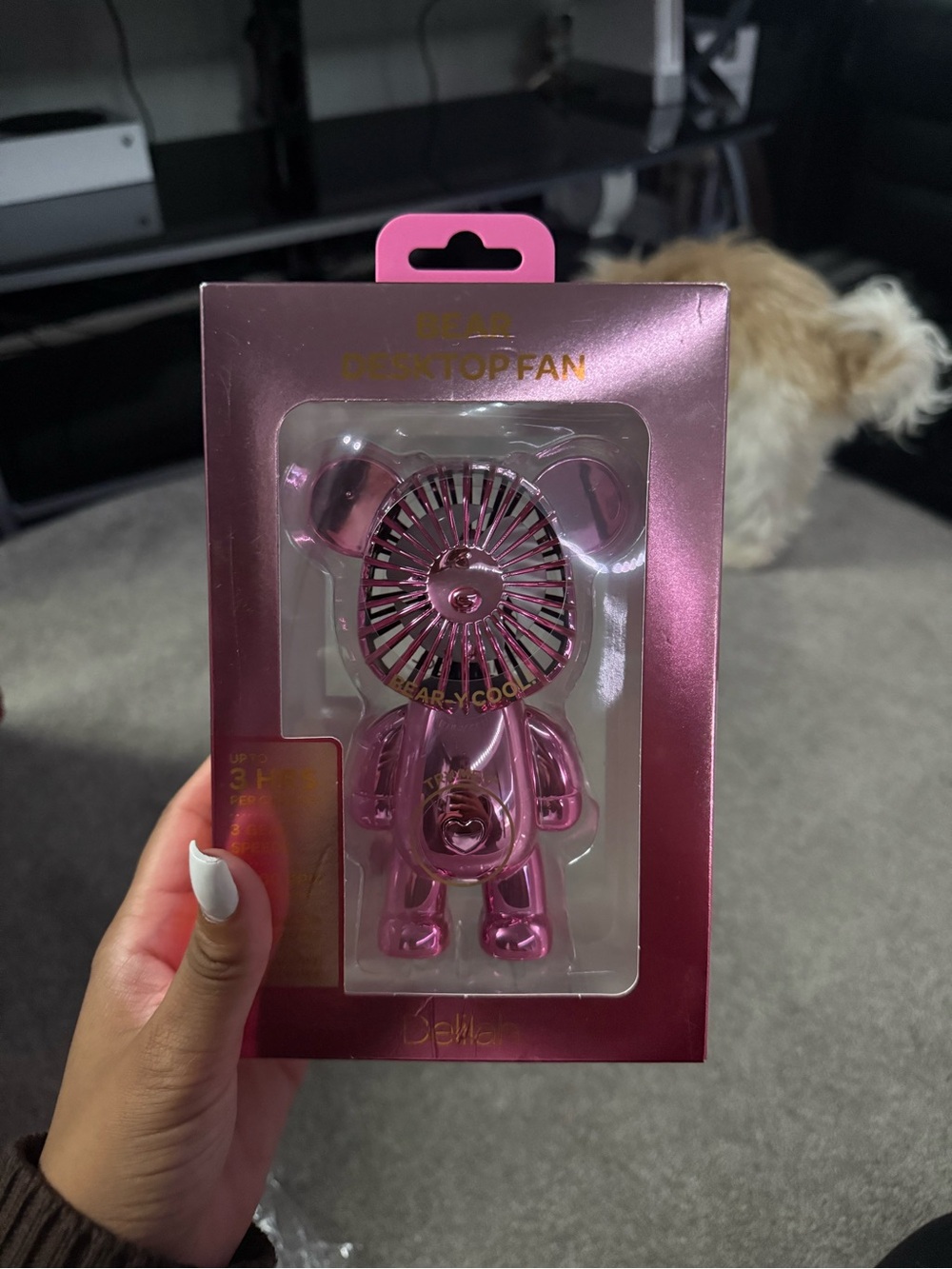 Pink Metallic Bear Desktop Fan